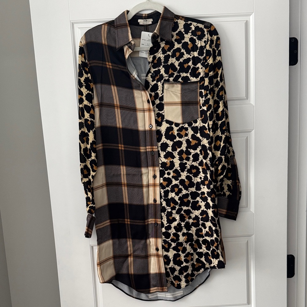 EDUN Beige and Black Patterned Shirt